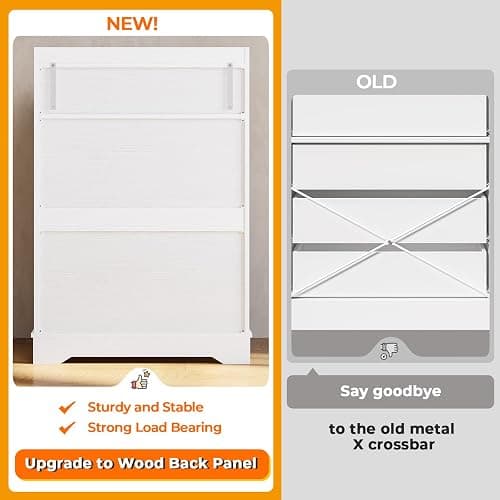 Hasuit White 6 Drawer Dresser, Wooden Storage Chest of 6 Drawers, Vertical Large Capacity Clothing Storage Organizer, Tall Dressers for Bedroom, Hallway, Entryway thumbnail 7