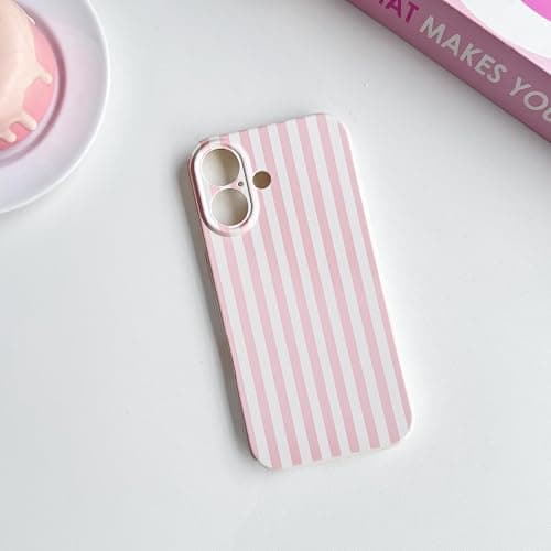 Lovmooful for iPhone 16 Case Cute Color Striped Design-Pink&White | Compatible for iPhone 16,Aesthetics Design,for Girls Women Girly,Soft TPU Case,Shockproof Protective thumbnail 5