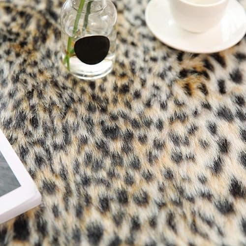 Leopard Print Rug Faux Fur Cheetah Rug Cowhide Animal Skin Mat Carpet for Office, Livingroom, Bedroom Non-Slip Home Decor 100 x 94 cm thumbnail 6