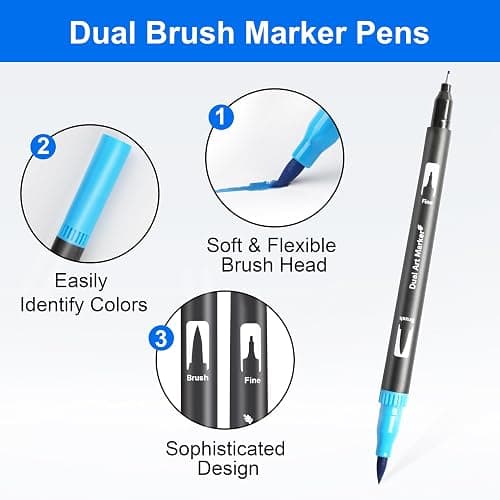Halobios 120 Colors Dual Brush Marker Pens, Art Markers with Fine and Brush Tip Coloring Markers for Adults, Marker for Journaling Calligraphy Drawing Sketching Doodling Illustrating thumbnail 5