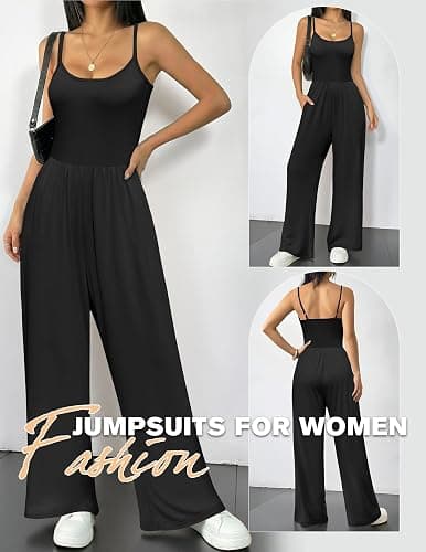 Ekouaer Jumpsuits for Women Dressy Summer Outfits Casual Tummy Control Sleeveless Rompers Wide Leg Pants 2026 thumbnail 2