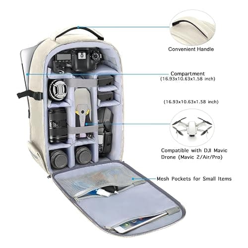 MOSISO Camera Backpack, DSLR/SLR/Mirrorless Photography Camera Bag 15-16 inch Waterproof Hardshell Case with Tripod Holder&Laptop Compartment Compatible with Canon/Nikon/Sony, Beige thumbnail 2