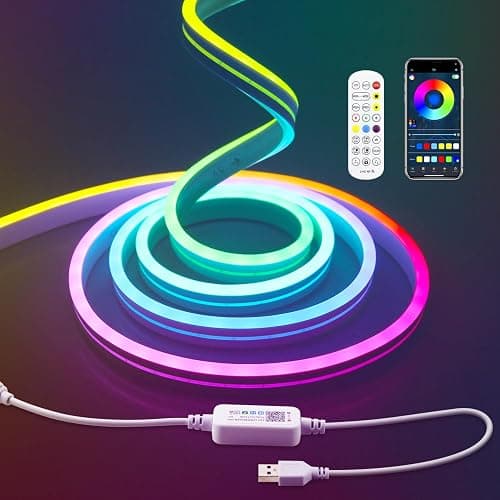Aclorol RGB+IC LED Neon Strip Lights 2M USB Addressable Rope Strip 5V Dimmable LED Neon Flex Music Sync with App Control Waterproof for Bedroom Indoor Outdoor Gaming Room Bar Party Decoration - Image 1