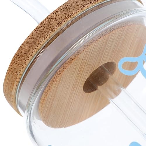 VALICLUD Cute Glass Tumbler with Straw and Lid, Large Capacity High-temperature Resistant Juice and Coffee Cup, Blue Bowknot Design with Wooden Lid for Iced Drinks and Water thumbnail 4