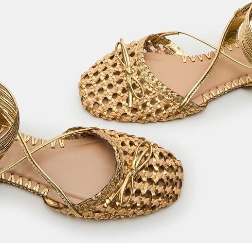 Lhamo Latso Woven Ballet Flats for Women Lace Up Closed Square Toe Summer Flats Shoes thumbnail 3