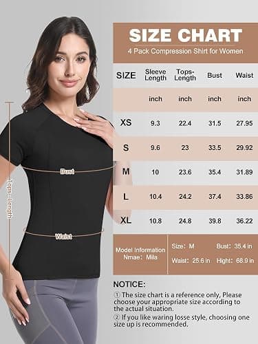 CL convallaria 4 Pack Women's Compression Shirt Cool Dry Long Short Sleeve Workout Athletic Tops for Yoga Gym Running thumbnail 6