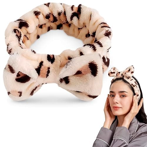 Cheetah Headband - Make Up Head Band for Women - Leopard Headband - Hair Holder for Washing Face - Cheetah Spa Wrap - Skincare Headbands - Soft and Comfortable for Beauty Routine and Skincare Use - Image 1