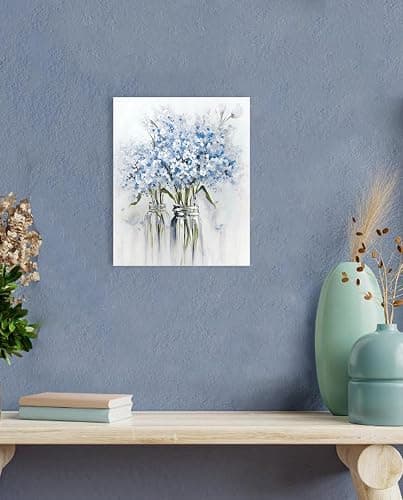 YPY Blue Flowers Canvas Wall Art: Abstract Bouquet in Vase Artwork Prints for Teen Girl Bedroom Blue Floral Picture Poster Bathroom Decor 12" x 15" thumbnail 4