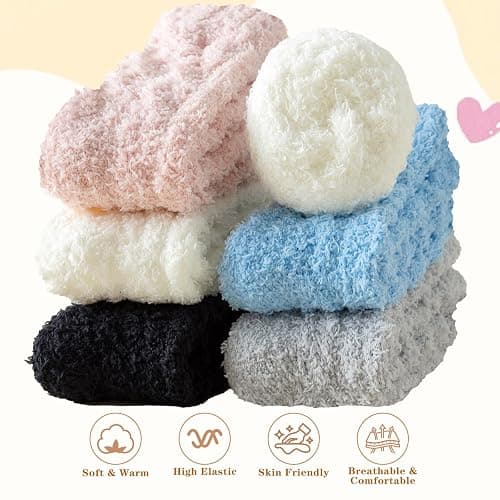 Premillow Fuzzy Socks for Women, Womens Winter Fluffy Socks 5 Pairs Ultra Soft Warm Fabric Sleeping Slipper Sock for Women thumbnail 3