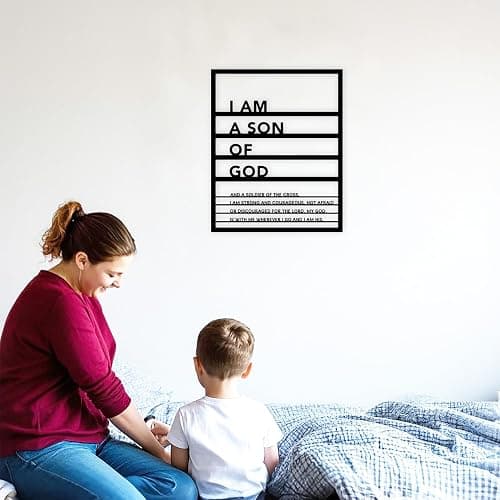 Metal Teen Boy Room Wall Decor I Am a Son of God Wall Art Sign for Boys Bedroom Playroom living Room Bathroom Motivational Sculptures Black thumbnail 6