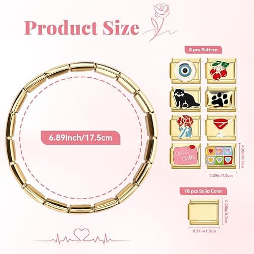 Ouxayapl Italian Charm Bracelet Gold, Italian Charms Armband Set, DIY Abnehmbare Module für 9mm Armbände, Italian Charm Armbänder Bracelet Gold Charms mit Öffnungswerkzeug für Mädchen Junge Geschenk thumbnail 2