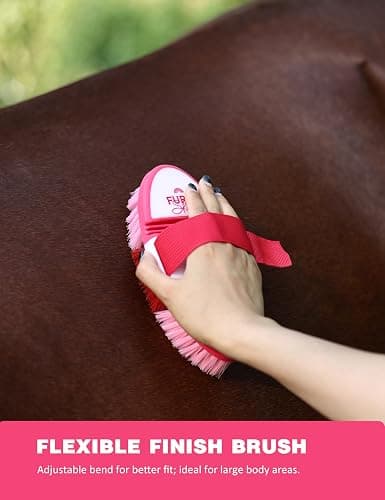 Furrishine 11PCS Horse Grooming Kit Curry Comb Sweat Scraper Horse Bathing Supplies Grooming Tools with Storage Bag Pink Garnet thumbnail 6