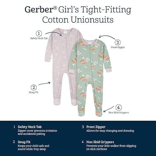 Gerber Baby Girls' 4-Pack Footed Pajamas - 18 Months Dreams Rainbows Pink thumbnail 6