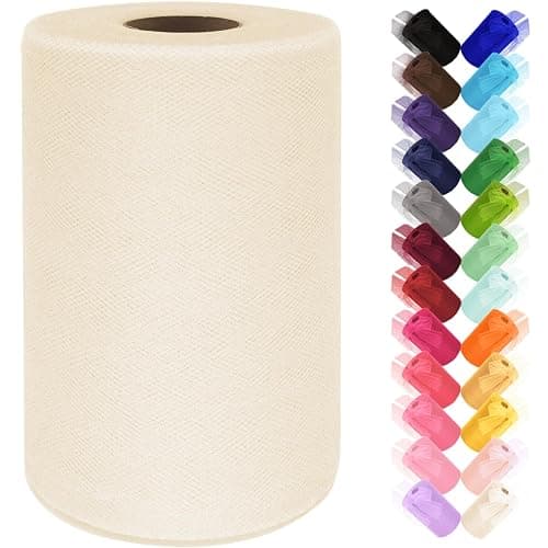 Ivory Tulle Fabric Roll 6 Inch by 100 Yards (300 ft) Tulle Ribbon Sheer Mesh Netting for DIY Tutu Skirt Gift Wrapping Wedding Baby Shower Birthday Halloween Party Decorations Crafts, 34 Colors (Ivory) - Image 1