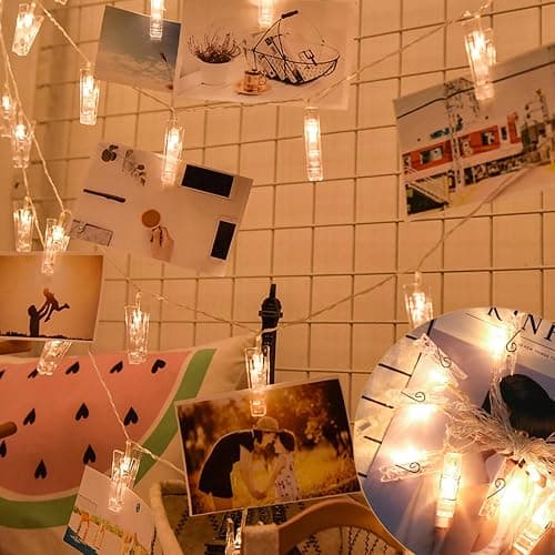 Photo Clip String Lights 17Ft - 50 LED Fairy String Lights with 50 Clear Clips for Hanging Pictures, Christmas Party Birthday Decoration - Perfect Dorm Bedroom Wall Decor Wedding Decorations thumbnail 6