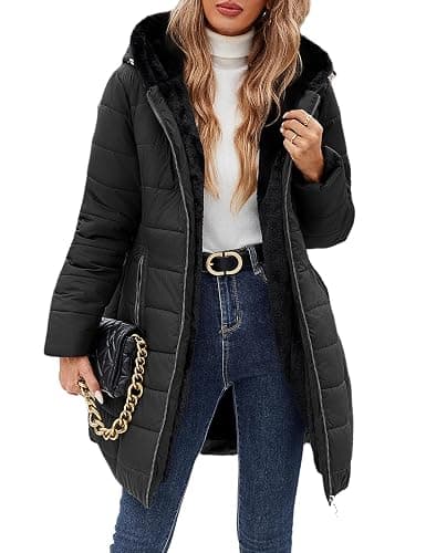 Wiepux Women's Winter Fleece Lined Down Jacket Windproof Fur Warm Fit Down Jacket - Long Ski Coat for Commuting - Image 1