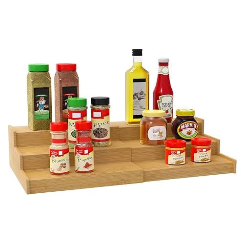 Lenwi Spice Rack Organizer for Cabinet, 3 Tier Expandable Bamboo Spice Storage, Great for Kitchen Cabinet, Cupboard,Pantry and More - Image 1