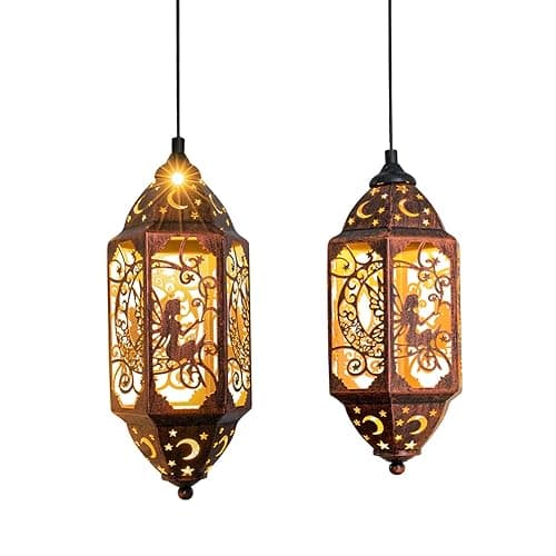 Go2garden 12.4" Outdoor Solar Lanterns Waterproof Garden Gifts Women, Moon Fairy Statue Solar Haning Lights for Patio, Yard Decorations, Mothers Day Gifts for Mom, Grandma(2Pack, Red Copper) - Red Copper