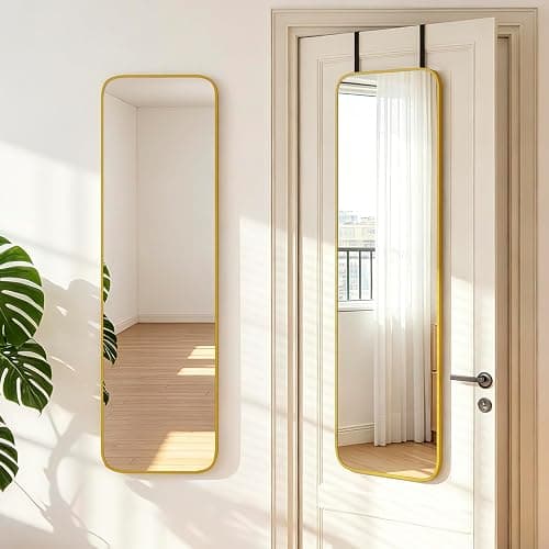 NARCISSUS 47x14 Mirror Door Hanging Full Length,Over Door or Wall Mounted Aluminum Alloy Frame Tempered Glass Rectangle Full Body Mirrors for Bedroom Dressing Living Room Bathroom 47 inch Gold - Image 1