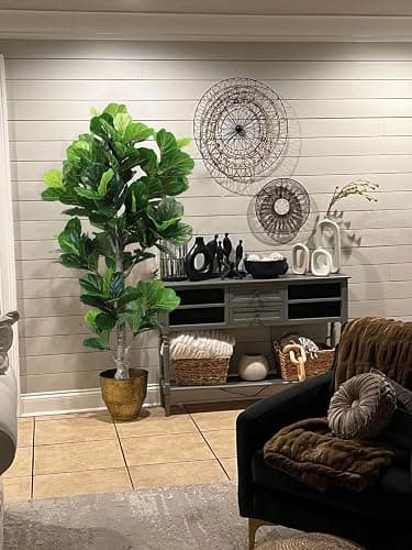 Aveyas 6ft Artificial Fiddle Leaf Fig Tree for Home Decor, 6 Feet Large Faux Plant Fake Ficus lyrata Silk Trees with Pot for Indoor Outdoor House Living Room Office (6 ft Tall) thumbnail 5