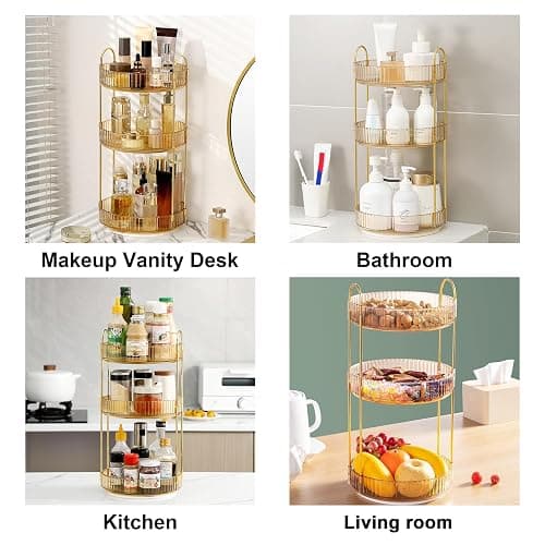 Weidace 360 Rotating Makeup Organizer for Vanity, Bathroom Countertop Spinning Perfume Organizer, High-Capacity Cosmetic and Skincare Dresser Make Up Holder Rack (3 Tiers, Yellow) thumbnail 6