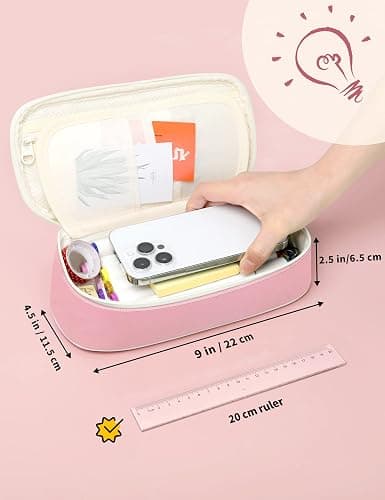 SUNEE Cute Pencil Case, Aesthetic Pen Pouch, Colored Large Pencil Bag with Zipper, Kawaii Stationery Storage and Organizer, School Supplies for Teen and Adult Girls, Pink thumbnail 3