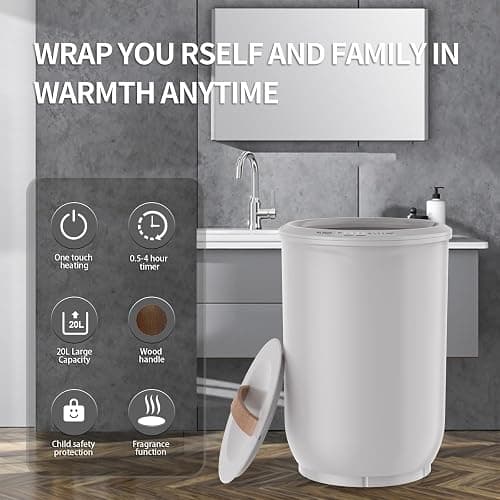 FLYHIT Large Towel Warmer for Bathroom - Heated Towel Warmers Bucket, Wood Handle, Auto Shut Off, Fits Up to Two 40"X70" Oversized Towels, Bathrobes, Blankets, for Mother's Gifts, Gray thumbnail 3