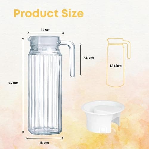 HOMESHOPA Glass Water Jug with Lid, 2 Pack 1.1L Water Pitcher Glass Carafe Jug for Hot/Cold Water Ice Tea Coffee Milk & Juice Beverage, Transparent Glass Fridge Door Water Jug with Spout and Handle thumbnail 3