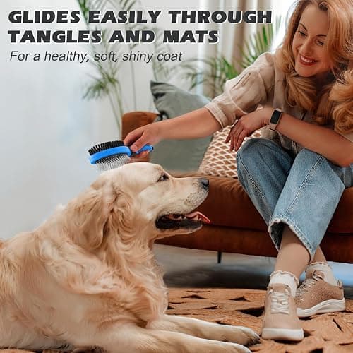 2PCS Pet Grooming Tools - Double-Sided Brush for Shedding and Bathing, Suitable for Short/Long Haired Dogs Cats and Horses, Deshedding Dog Brush, Mane & Tail Combs for Horses - Pet Supplies (Blue) thumbnail 4