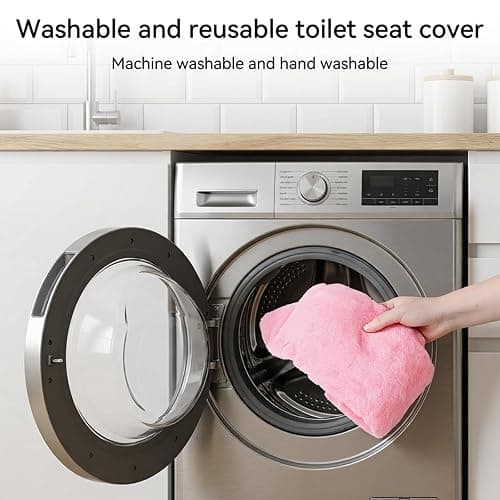 Pink Toilet Seat Cover Soft Plush Toilet Lid Cover Machine Washable Seat Covers for Bathroom Fits Most Round Elongated and Oblong Lids, Easy Installation& Cleaning thumbnail 6