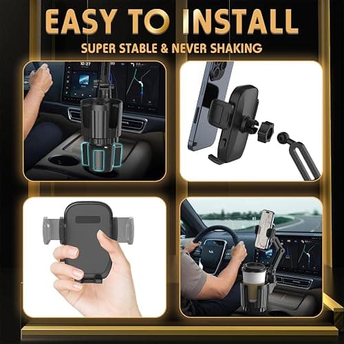 Phone Holders for Your Car, 2 in 1 Universal Cup Holder Expander Adjustable Base with Phone Mount, Long Arm with 360°Rotation Cup Holder Phones Mount for Car Compatible with All Smartphones thumbnail 6