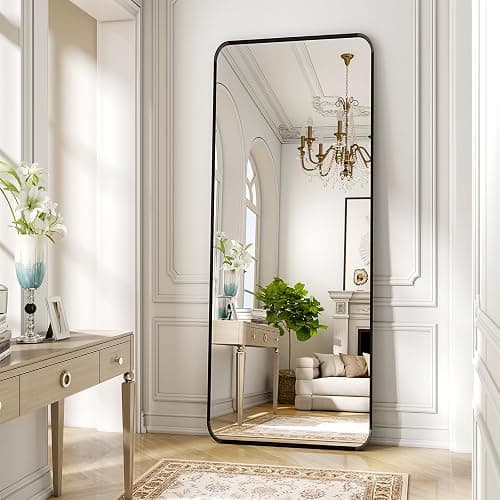 ZENOMIRRIS Black 21 x 56 Full Length Mirror Rounded Corner for Home Decor | Nano Floor Mirror with Stand Rect Full Body Mirror Aluminum Alloy Frame Standing Leaning or Hanging for Bedroom Checkroom thumbnail 2