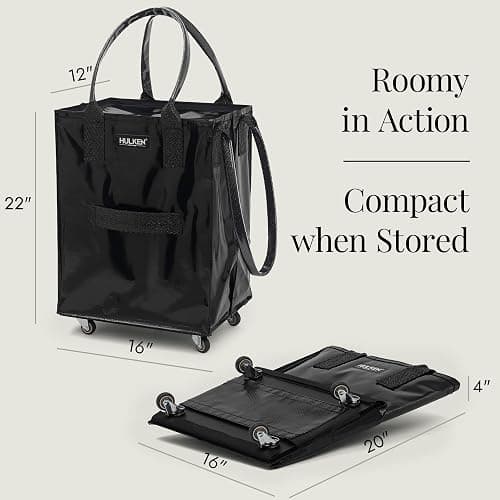 (Medium, Black) Reusable Grocery Bag On Wheels, Shopping Trolley, Rolling Tote, Zipper Closure, Lightweight, Carries Up to 66 lb, Folds Flat, Unbreakable Handles thumbnail 4