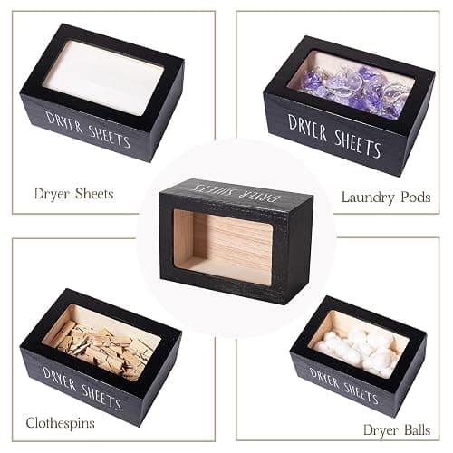zoocatia Laundry Room Decor Dryer Sheet Container Wood Detergent Dispenser Organization and Storage Box Holder for Laundry Pods, Dryer Balls, Black thumbnail 5