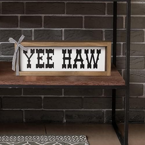 flangairy Western Wall Decor, Wooden Yee Haw Sign, CowBoy Theme Room Southwestern Bathroom kitchen Bedroom Nursery Table Shelf Office Desk Rustic Farmhouse Home Decoration thumbnail 9