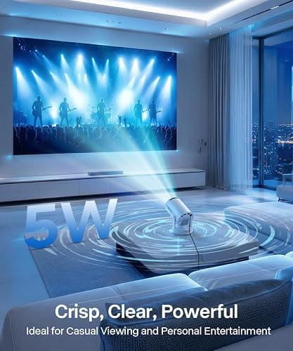 Mini Projector with WiFi 6 Bluetooth 5.4, 4K Support Portable with Lens Cap | 200 ANSI 5W Soundbase Speaker, 180° Rotation Auto Keystone, Built-in Apps, Home Outdoor Use thumbnail 3
