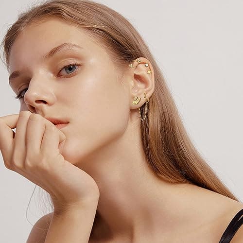 ZELORES 20G Cartilage Earrings Set For Women Men Stainless Steel Small Huggie Hoop Earring Flatback Star Moon Butterfly CZ Cartilage Stud Earrings Chain Dangle Cartilage Helix Tragus Piercing Jewelry thumbnail 3