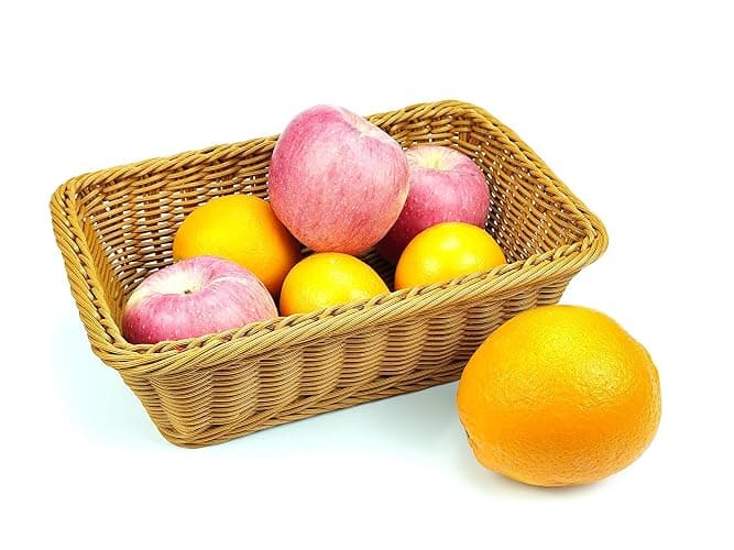 12" Poly Wicker Bread Basket, Hand Woven Food Storage Room Organizer, Fruits, Vegetables and Snacks Tabletop Food Serving Basket, Restaurant, Hotel Service, Brown thumbnail 6