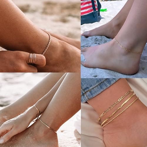 AOZEL Gold/Silver Plated Anklet Bracelets for Women Waterproof Plus Size Cuban Link Chain Ankle Bracelet for Large Ankle 9-12inch thumbnail 2