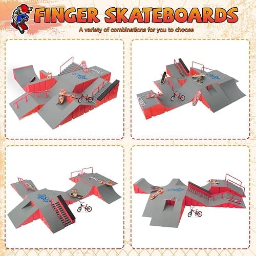 CS COSDDI Finger Skateboard Park Kits,14 in 1 Skateboard Finger Toys with 8 Finger Skateboards & 14 Skatepark Deck Ramp,Finger Bike for Boys or Girls Gift,Mini Finger Skateboards Ramp Accessories Set thumbnail 7