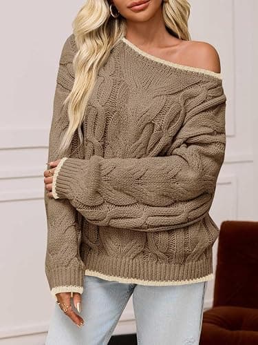 Saodimallsu Womens Oversized Sweater Casual Cable Knit Color Block Crewneck Pullover 2025 Fall Winter Chunky Trendy Sweaters thumbnail 5