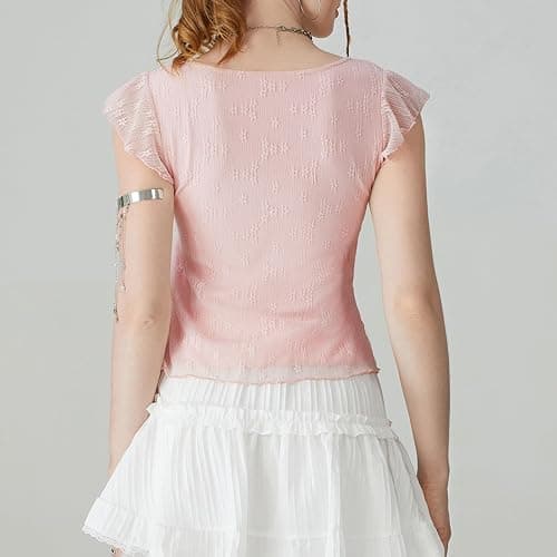 WYFC Lace Tops for Women Babydoll Tank Cap Sleeve Cute Going Out Shirt thumbnail 3