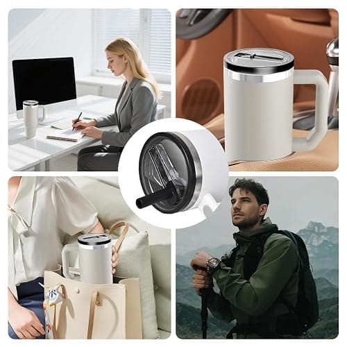 Stanley Lid Replacement 2 Pack 40 oz with Leak Proof and Flip Straw Lid, Cup Accessories, Perfect for Travel, Fitness, and Daily Use, Beige thumbnail 7