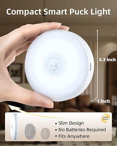 EZVALO Under Cabinet Lighting with Charging Station,1000mAh Rechargeable Puck Lights with Remote, 3 Color Temps & 12 RGB Closet Lights, Dimmable Motion Sensor Lights for Shelf, Kitchen (6 Packs) thumbnail 2