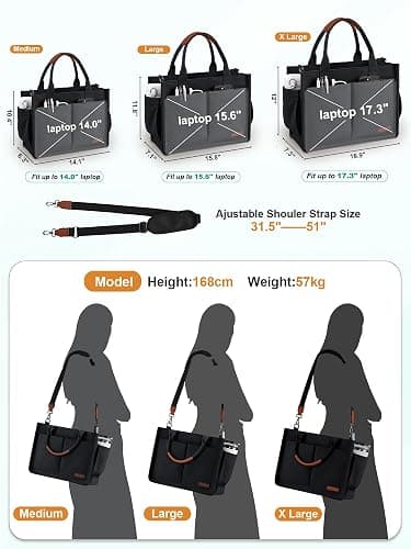 FIORETTO Womens Canvas Tote Bag Purse with Individual Compartment, Zipper Top, Reinforced Bottom & Luggage Sleeve thumbnail 6