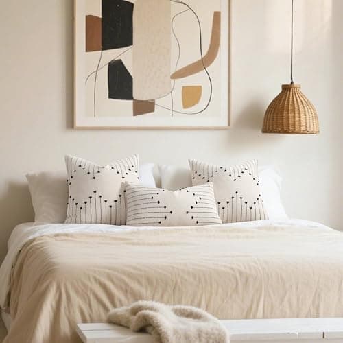 YCOLL Boho Spring Throw Pillow Covers 22x22 Set of 2 Neutral Woven Decorative Pillowcases Cotton Tufted Couch Pillows Modern Farmhouse Cushion Covers for Sofa Couch Bed Living Room Home Decor, Black thumbnail 5