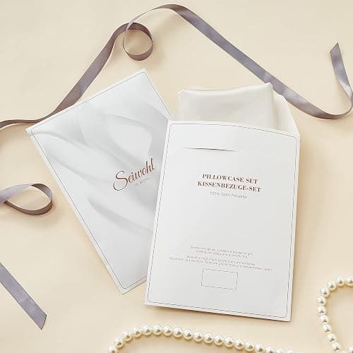 Seiwohl Satin Kissenbezug 80x80 2er Set, Weich wie Seidenkissenbezug Silk Pillowcase, Vegane Seide Kopfkissenbezug Kissenhülle Seidenkopfkissen für Haar und Haut mit Haargummis, Beige thumbnail 6