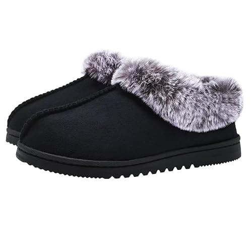 UBXRIN Womens Fuzzy Memory Foam Slippers Boots Cozy Faux Fur House Shoes Indoor Outdoor Rubber Sole Anti-Skid - Image 1