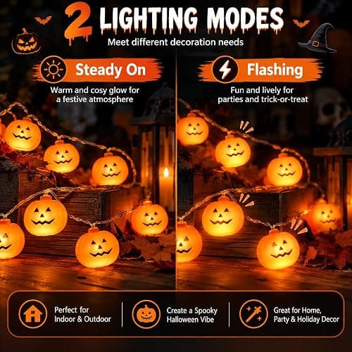 Besitek Halloween Pumpkin String Lights, 20 LED,10FT, Battery Operated | Festive pumpkin string lights create a fun Halloween atmosphere for indoor and outdoor seasonal decorating. thumbnail 3