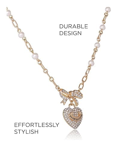 Juicy Couture Logo Heart Necklaces for Women 16-28"+2", Gold-Tone Heart Pendant Necklace, Juicy Gifts thumbnail 5